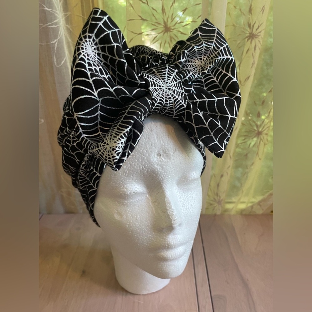 Girls Halloween Spiderweb Bow Headwrap | Black & White Turban handmade